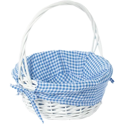 Wickerwise White Round Willow Gift Basket, With Gingham Liner And Handles 11 Wickerwise White Round Willow Gift Basket, With Gingham Liner And Handles - Image 9