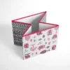 Bacati - Owls Pink/Gray Girls Cotton Storage Box Large