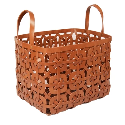 Mela Artisans Light Brown Large Woven Leather Basket 3 Mela Artisans Light Brown Large Woven Leather Basket