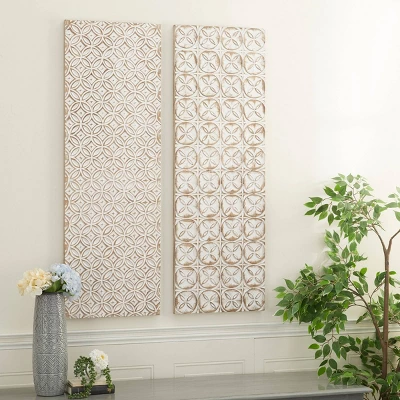 Set Of 2 Wooden Geometric Intricately Carved Wall Decors White - Olivia & May 6 Set Of 2 Wooden Geometric Intricately Carved Wall Decors White - Olivia & May - Image 4
