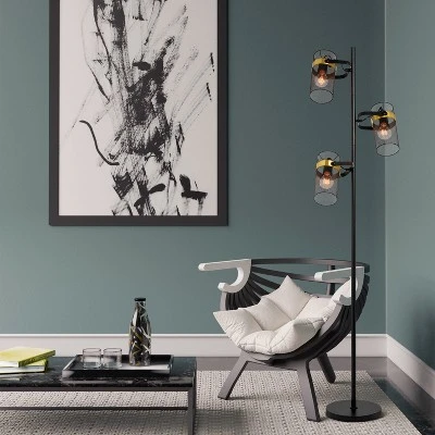 67.25" Echo Black Painted Metal Mesh Three Drum Shade Candlestick Floor Lamp - River Of Goods 5 67.25" Echo Black Painted Metal Mesh Three Drum Shade Candlestick Floor Lamp - River Of Goods - Image 3