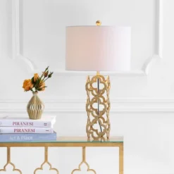 26.5" Metal Oliver Quatrefoil Table Lamp (Includes LED Light Bulb) Gold - JONATHAN Y