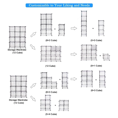 Costway 12 Cube Grid Wire Organizer Wardrobe Shelves Bookcase DIY 3 Costway 12 Cube Grid Wire Organizer Wardrobe Shelves Bookcase DIY