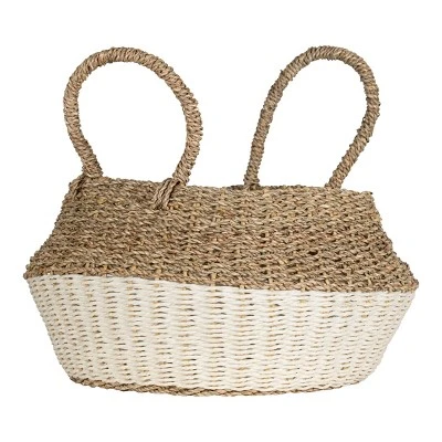 White Rope & Seagrass Belly Basket - Foreside Home & Garden 3 White Rope & Seagrass Belly Basket - Foreside Home & Garden