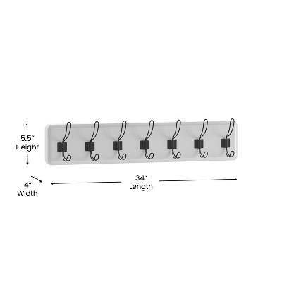 Flash Furniture Daly Wall Mounted 34 Inch Solid White Pine Wood Storage Rack With 7 Hooks For Entryway, Kitchen, Bathroom 8 Flash Furniture Daly Wall Mounted 34 Inch Solid White Pine Wood Storage Rack With 7 Hooks For Entryway, Kitchen, Bathroom - Image 6