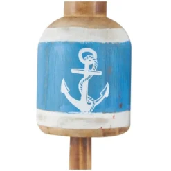 Set Of 3 Wood Buoy Anchor Sailboat And Ship Wheel Wall Decors With Hanging Rope Blue - Olivia & May