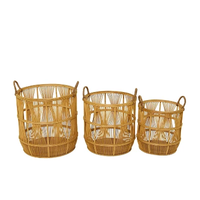 Set Of 3 Wood Baskets Brown - Olivia & May 3 Set Of 3 Wood Baskets Brown - Olivia & May