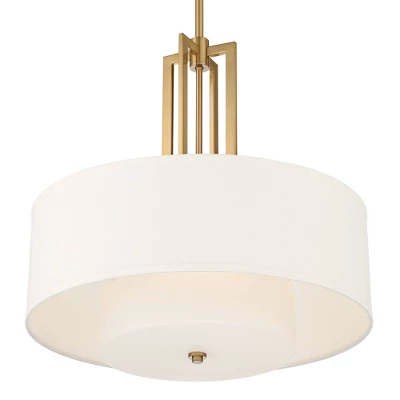 Possini Euro Design Sundry Warm Brass Pendant Chandelier 24" Wide Modern Double Drum Shades 4-Light Fixture For Dining Room House Foyer Kitchen Island 6 Possini Euro Design Sundry Warm Brass Pendant Chandelier 24" Wide Modern Double Drum Shades 4-Light Fixture For Dining Room House Foyer Kitchen Island - Image 4