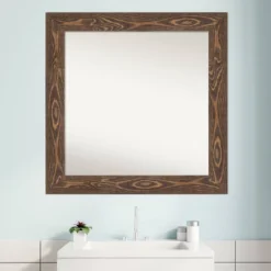 32" X 32" Non-Beveled Bridge Wood Bathroom Wall Mirror Brown - Amanti Art -Lamps and Lighting Store GUEST b8b73bd1 126f 4265 b4aa 845a57d9f853