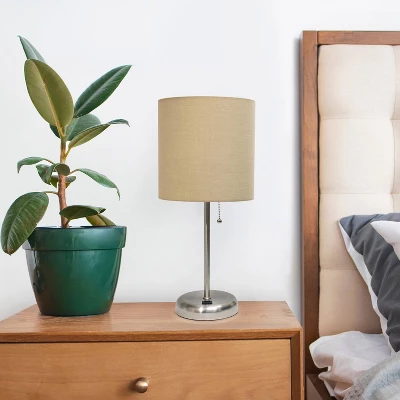 19.5" Bedside USB Port Feature Metal Table Desk Lamp Brushed Steel With Tan Fabric Shade - Creekwood Home 8 19.5" Bedside USB Port Feature Metal Table Desk Lamp Brushed Steel With Tan Fabric Shade - Creekwood Home - Image 6