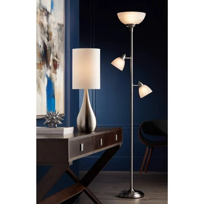 360 Lighting Ellery Modern Torchiere Floor Lamp With Side Lights 72" Tall Brushed Nickel Frosted White Glass Shade For Living Room Reading Bedroom 10 360 Lighting Ellery Modern Torchiere Floor Lamp With Side Lights 72" Tall Brushed Nickel Frosted White Glass Shade For Living Room Reading Bedroom - Image 8
