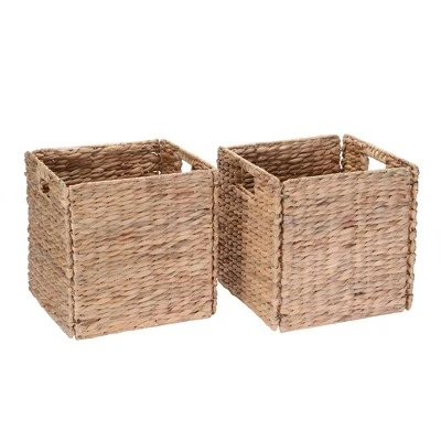 Hastings Home 12-Inch Square Handmade Wicker Storage Bin Foldable Basket Made Of Water Hyacinth | Set Of 2 3 Hastings Home 12-Inch Square Handmade Wicker Storage Bin Foldable Basket Made Of Water Hyacinth | Set Of 2