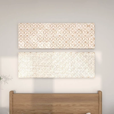 Set Of 2 Wooden Geometric Intricately Carved Wall Decors White - Olivia & May 5 Set Of 2 Wooden Geometric Intricately Carved Wall Decors White - Olivia & May - Image 3