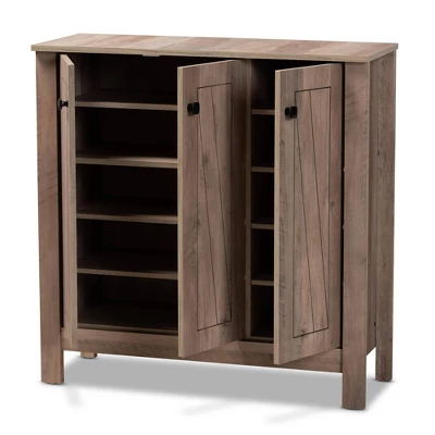 Derek Finished Wood 3 Door Shoe Cabinet Oak - Baxton Studio 3 Derek Finished Wood 3 Door Shoe Cabinet Oak - Baxton Studio