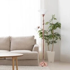 Torchiere Floor Lamp With Reading Light And Marble Glass Shade Rose Gold - Lalia Home -Lamps and Lighting Store GUEST c016ec48 86cd 44b4 b141 72be003e546b