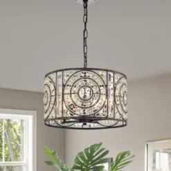 16" X 16" X 55" 4-Light Samel Chandelier Black - Warehouse Of Tiffany
