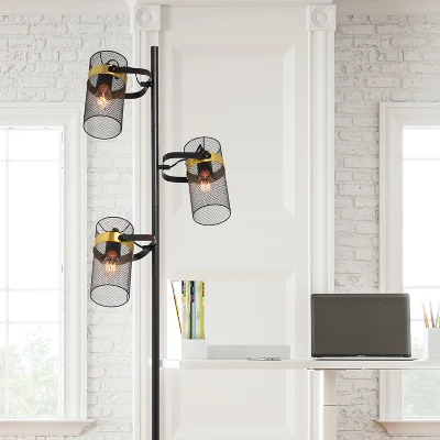 67.25" Echo Black Painted Metal Mesh Three Drum Shade Candlestick Floor Lamp - River Of Goods 4 67.25" Echo Black Painted Metal Mesh Three Drum Shade Candlestick Floor Lamp - River Of Goods - Image 2