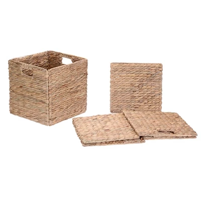 Hastings Home 12-Inch Square Handmade Wicker Storage Bin Foldable Basket Made Of Water Hyacinth | Set Of 2 6 Hastings Home 12-Inch Square Handmade Wicker Storage Bin Foldable Basket Made Of Water Hyacinth | Set Of 2 - Image 4