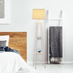 58" Etagere Floor Lamp With Shelves With Linen Shade White - Cresswell Lighting -Lamps and Lighting Store GUEST c53cbfed 6d45 4eda a7c7 82103a4b6a74