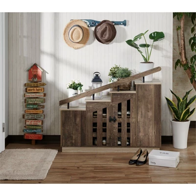 Barstead Wood Staircase Shoe Cabinet In Reclaimed Oak - Furniture Of America 4 Barstead Wood Staircase Shoe Cabinet In Reclaimed Oak - Furniture Of America - Image 2