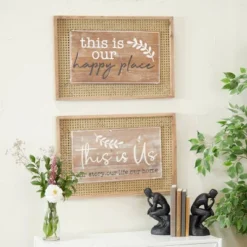 (Set Of 2) Rectangle Farmhouse Wood Sign Wall Decor Brown - Olivia & May