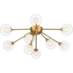 Possini Euro Design Spheres Modern Ceiling Light Flush Mount Fixture 28" Wide Warm Brass 9-Light LED Clear Globe Glass For Bedroom Kitchen Living Room -Lamps and Lighting Store GUEST cae580ed 060f 495f 912e 426cbcf4fe19
