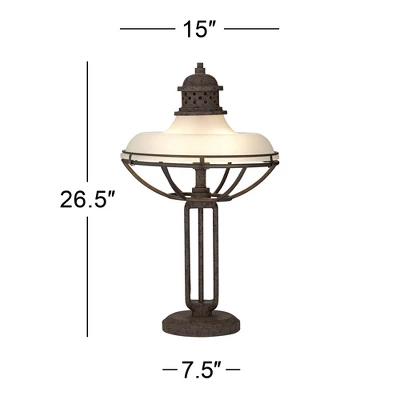 Franklin Iron Works Rustic Industrial Table Lamp 26 1/2" High With USB Dimmer Rust Bronze Haft Dome Glass Shade For Bedroom Living Room House Desk 9 Franklin Iron Works Rustic Industrial Table Lamp 26 1/2" High With USB Dimmer Rust Bronze Haft Dome Glass Shade For Bedroom Living Room House Desk - Image 7