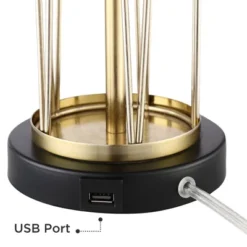 360 Lighting Nathan Modern Table Lamps 25 1/2" High Set Of 2 Gold Metal With USB Charging Ports Black Drum Shade For Bedroom Living Room Home Desk -Lamps and Lighting Store GUEST ce254937 834c 4693 8f65 b682220055e2