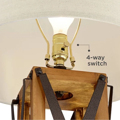 Franklin Iron Works Gaines Rustic Farmhouse Table Lamp 28 1/2" Tall Bronze Wood With LED Nightlight Off White Burlap Drum Shade For Bedroom House Home 4 Franklin Iron Works Gaines Rustic Farmhouse Table Lamp 28 1/2" Tall Bronze Wood With LED Nightlight Off White Burlap Drum Shade For Bedroom House Home - Image 2