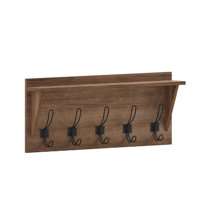 Emma And Oliver Rustic Country Wall Mounted Entryway Shelf With 5 Rustic Hooks And Wood Construction 17 Emma And Oliver Rustic Country Wall Mounted Entryway Shelf With 5 Rustic Hooks And Wood Construction - Image 15
