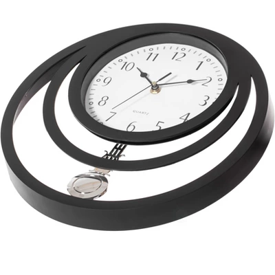 Clockswise Decorative Modern Unique Round Plastic Wall Clock With Circles, For Living Room, Kitchen, Or Dining Room, Black 8 Clockswise Decorative Modern Unique Round Plastic Wall Clock With Circles, For Living Room, Kitchen, Or Dining Room, Black - Image 6