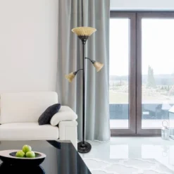 Torchiere Floor Lamp With 2 Reading Lights And Scalloped Glass Shades Restoration Bronze - Lalia Home -Lamps and Lighting Store GUEST d0111db6 c157 4afc 9e69 d707484b7d7f