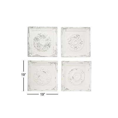 Vintage Fiberglass Floral Wall Decor Set Of 4 White - Olivia & May 4 Vintage Fiberglass Floral Wall Decor Set Of 4 White - Olivia & May - Image 2