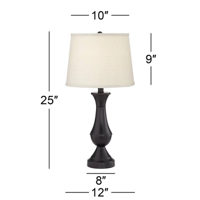 Regency Hill Traditional Table Lamps 25" High Set Of 2 With Hotel Style USB Charging Port LED Bronze Oatmeal Shade Touch On Off Living Room Bedroom 9 Regency Hill Traditional Table Lamps 25" High Set Of 2 With Hotel Style USB Charging Port LED Bronze Oatmeal Shade Touch On Off Living Room Bedroom - Image 7