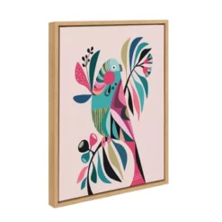 18" X 24" Sylvie Parakeet Framed Canvas Wall Art By Rachel Lee Natural - Kate And Laurel
