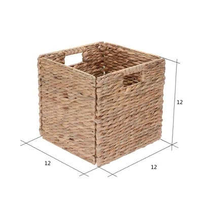 Hastings Home 12-Inch Square Handmade Wicker Storage Bin Foldable Basket Made Of Water Hyacinth | Set Of 2 4 Hastings Home 12-Inch Square Handmade Wicker Storage Bin Foldable Basket Made Of Water Hyacinth | Set Of 2 - Image 2