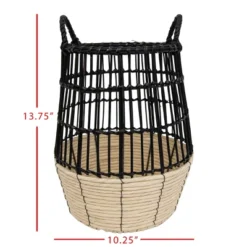 Natural Woven Black Rattan, Rope & Metal Basket - Foreside Home & Garden -Lamps and Lighting Store GUEST d80e4c46 d71f 46f5 a311 a73904e9479b