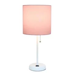 19.5" Bedside Power Outlet Base Metal Table Desk Lamp In White With Light Pink Fabric Shade - Creekwood Home 12 19.5" Bedside Power Outlet Base Metal Table Desk Lamp In White With Light Pink Fabric Shade - Creekwood Home -Lamps and Lighting Store GUEST d8993af5 3d97 420a b2c7 16e81e29bd9f