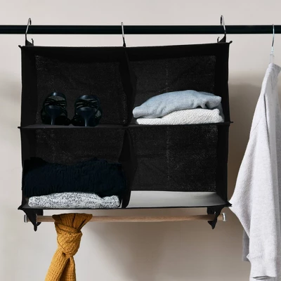 Household Essentials 4 Pocket Wide Organizer With Hangbar Black 3 Household Essentials 4 Pocket Wide Organizer With Hangbar Black