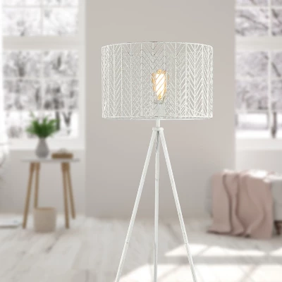 61" Cage Shade Metal Tripod Floor Lamp Ingrid White - River Of Goods 7 61" Cage Shade Metal Tripod Floor Lamp Ingrid White - River Of Goods - Image 5