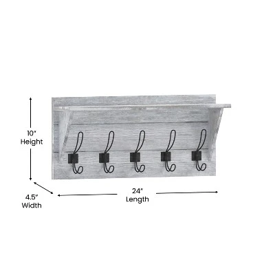 Emma And Oliver Rustic Country Wall Mounted Entryway Shelf With 5 Rustic Hooks And Wood Construction 8 Emma And Oliver Rustic Country Wall Mounted Entryway Shelf With 5 Rustic Hooks And Wood Construction - Image 6