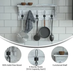 Emma And Oliver Rustic Country Wall Mounted Entryway Shelf With 5 Rustic Hooks And Wood Construction 22 Emma And Oliver Rustic Country Wall Mounted Entryway Shelf With 5 Rustic Hooks And Wood Construction -Lamps and Lighting Store GUEST dedcce16 f791 4623 95a4 5b0102b8d49d