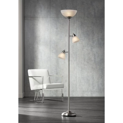 360 Lighting Ellery Modern Torchiere Floor Lamp With Side Lights 72" Tall Brushed Nickel Frosted White Glass Shade For Living Room Reading Bedroom 3 360 Lighting Ellery Modern Torchiere Floor Lamp With Side Lights 72" Tall Brushed Nickel Frosted White Glass Shade For Living Room Reading Bedroom