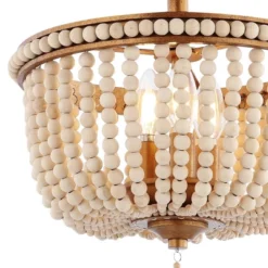 14" LED 3-Light Allie Wood Bead/Iron Pendant Antique Gold/Taupe - JONATHAN Y -Lamps and Lighting Store GUEST e127d01f f6ea 4bf0 b531 29237fdf3be4