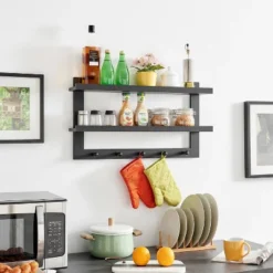 29" X 16" 2 Tier Ledge Wall Shelf Organizer With Five Hanging Hooks Black - Danya B. -Lamps and Lighting Store GUEST e305f05b d8d8 4f8a a976 bb2ba4484ad0