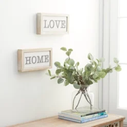 Wood Sign Love And Home Wall Decor Set Of 2 White - Olivia & May