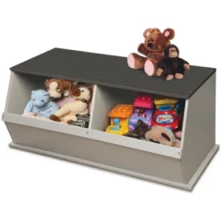 Two Bin Stackable Storage Cubby - Woodgrain/Gray