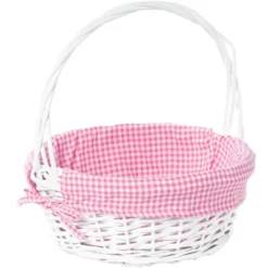 Wickerwise White Round Willow Gift Basket, With Gingham Liner And Handles 27 Wickerwise White Round Willow Gift Basket, With Gingham Liner And Handles -Lamps and Lighting Store GUEST e58ba294 70ab 4633 920a acd9e1c73af1