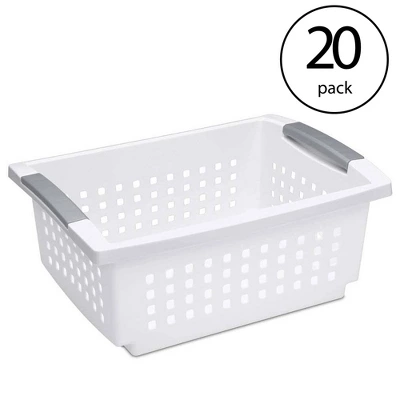 Sterilite Medium Sized Multipurpose Stackable Storage Basket Bin With Flip-Down Rails For Home And Office Organization, White (20 Pack) 3 Sterilite Medium Sized Multipurpose Stackable Storage Basket Bin With Flip-Down Rails For Home And Office Organization, White (20 Pack)