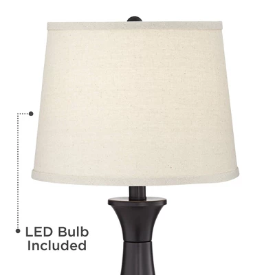 Regency Hill Traditional Table Lamps 25" High Set Of 2 With Hotel Style USB Charging Port LED Bronze Oatmeal Shade Touch On Off Living Room Bedroom 4 Regency Hill Traditional Table Lamps 25" High Set Of 2 With Hotel Style USB Charging Port LED Bronze Oatmeal Shade Touch On Off Living Room Bedroom - Image 2